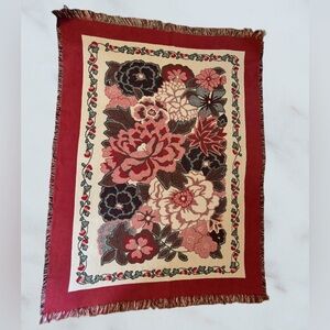 Flowers In Red Tapestry Throw